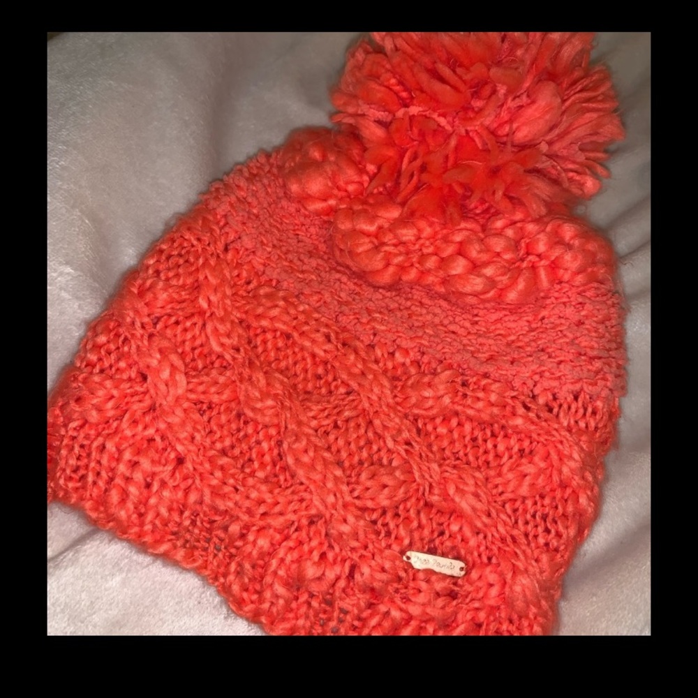 Free people knitted neon orange beanie